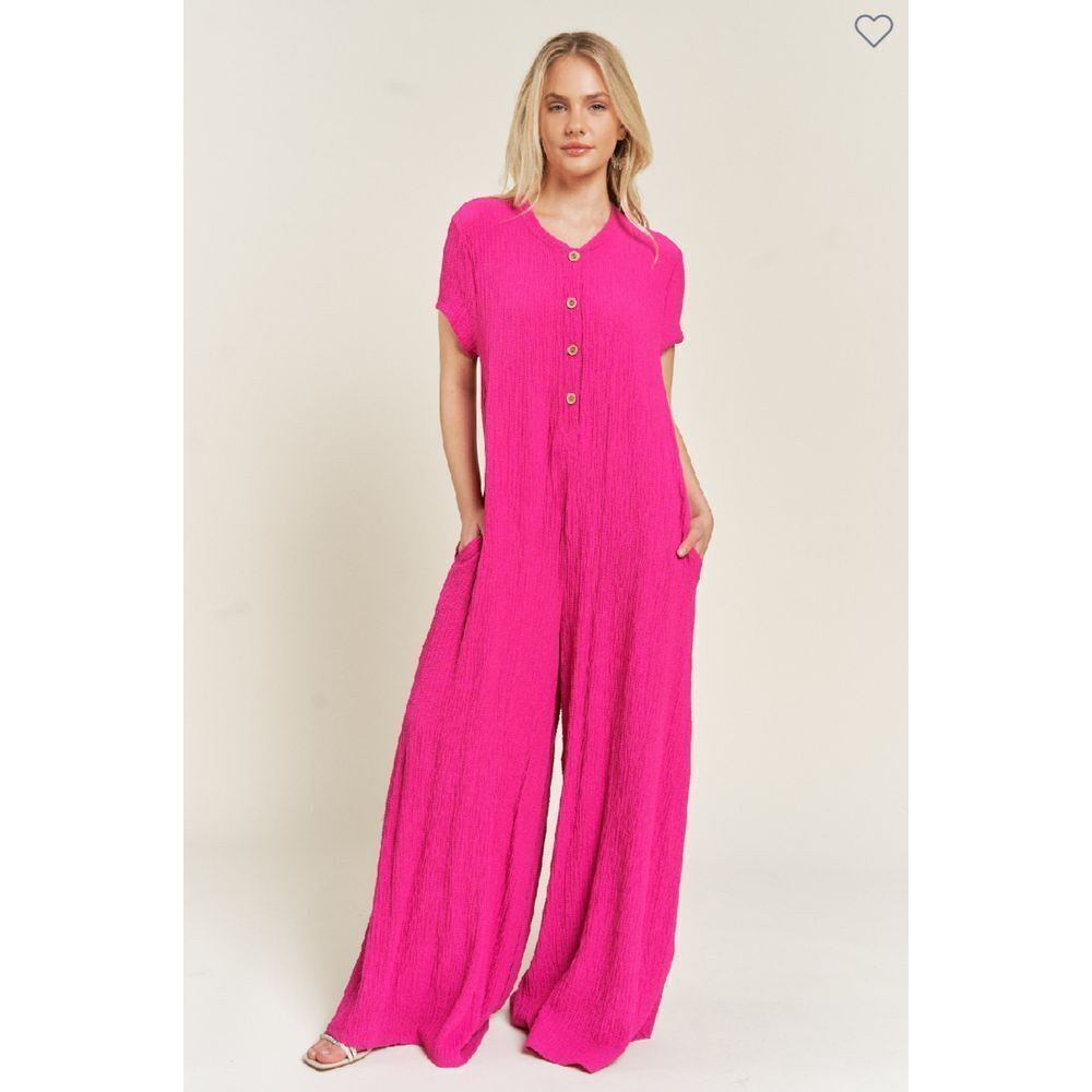Jade by Jane XL Jumpsuit textured shirt sleeve‎ fushia NWOT